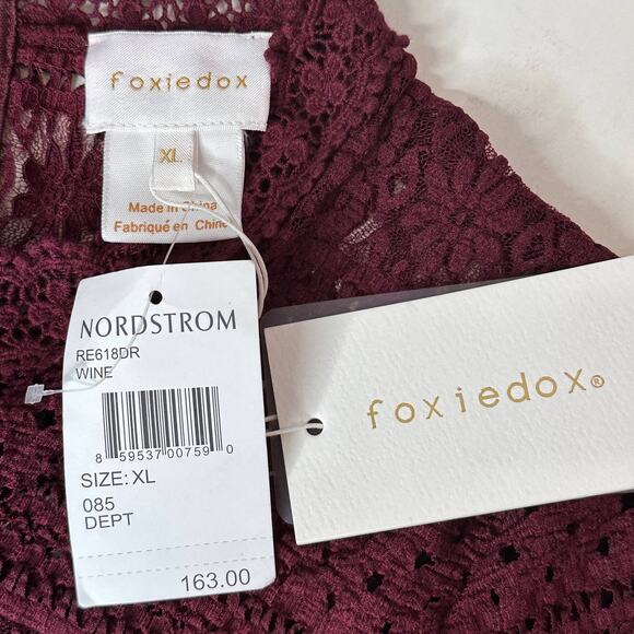 Foxiedox Ellie Lace Fit and Flare Mini Dress Burgundy Women XL NWT Ruffle - Picture 15 of 16